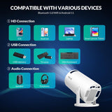 2025 Upgraded HY300 PRO+ Mini Portable Projector,Smart Projector with Android 11.0, 200 ANSI Lumens, Short Focus, Wifi6 + BT5.0, Support 4K 1080P Decoding, for Outdoor Camping,Home Theater